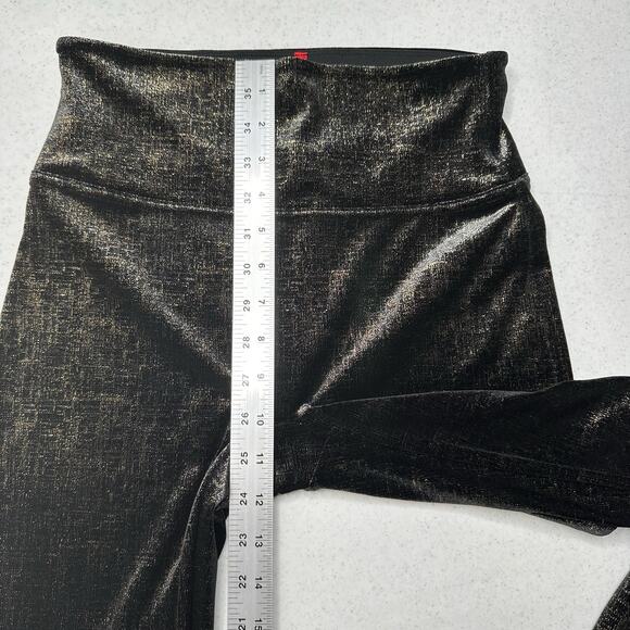 Spanx Leggings Women Velvet Shine Pants Black Gold Metallic Pull On Slimming EUC - Picture 8 of 13